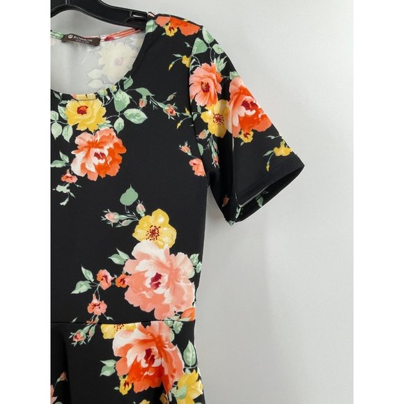BomBom Women's Short Sleeve Black Floral Stretch A Line Dress Size Small - Picture 3 of 12